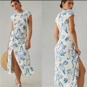 Reformation White and Blue Floral Midi Dress